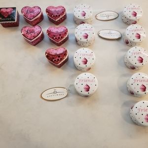 15 brand new small ceramic containers and 5 organza fabric bags